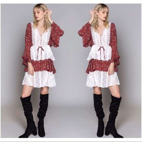 Cottage Core Woven Tiered Ruffle Mini Dress - Picture 3 of 12